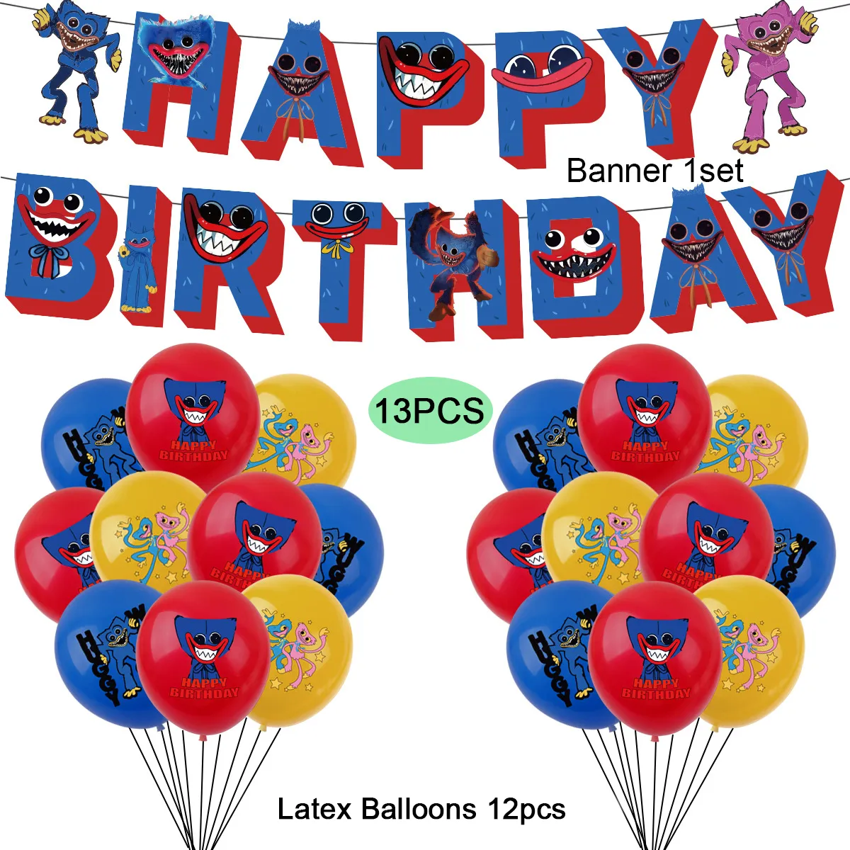 28 Pcs Huggy Ballon Anniversaire, Huggy Décoration Anniversaire 5 Ans,  Poppy Playtime Ballon Aluminium, Huggy Ballon Helium, Banniere Joyeux